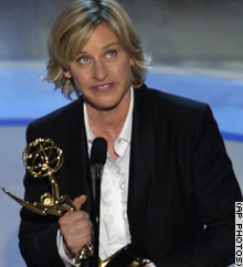 AP Photo of Ellen DeGeneres accepting her Emmy award.
